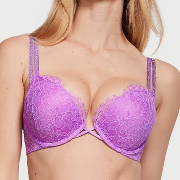 Brand New Victoria’s Secret Bombshell Plunge Lace Double Shine Strap Purple Bra - Picture 10 of 16
